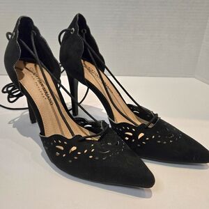 Christian Siriano Black Ankle Wrap Heels NEW